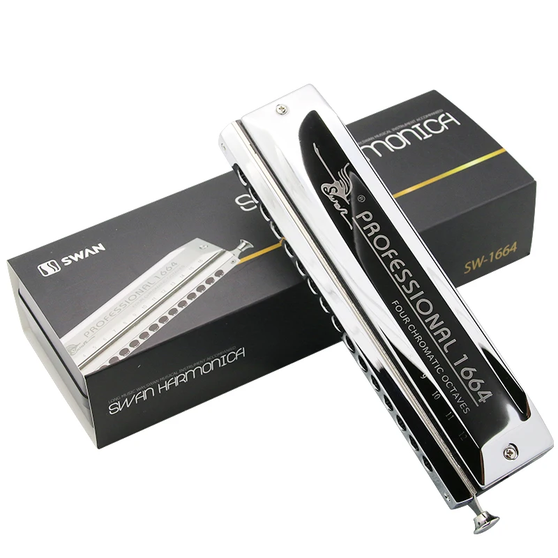 Swan хромированная Губная гармошка 16 отверстий 64 тона Золотая Cromatica