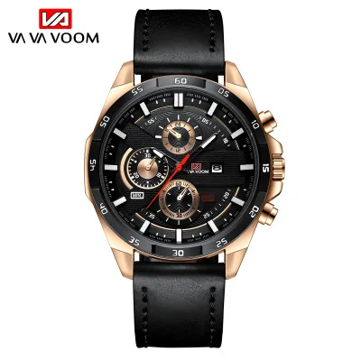 VAVA VOOM Мужские кварцевые часы с кожаным ремешком Бизнес наручные для мужчин