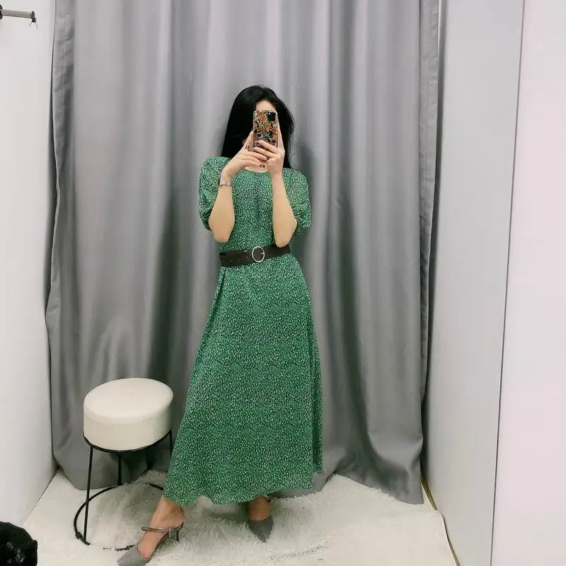 Летнее платье с поясом Лето 2020 новые модные принты шифоновые платья подкладкой