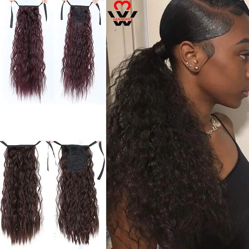 Вьющиеся прямые синтетические волосы для наращивания MANWEI афро кудрявые конский
