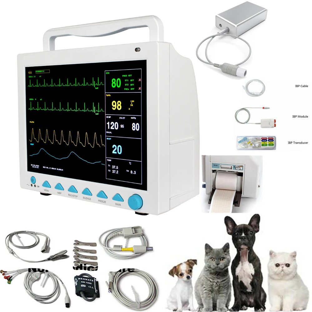 

CMS8000-VET Multi-Parameter Veterinary Monitor ETCO2 IBP ECG NIBP SPO2 RESP TEMP PR Animal Vital Signs Patient Monitor w Printer