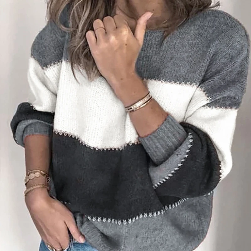 

Свитер женские свитера Теплый полосатый Женский вязаный свитер стройнящий пуловер с длинным рукавом Вязаные Джемперы женская одежда