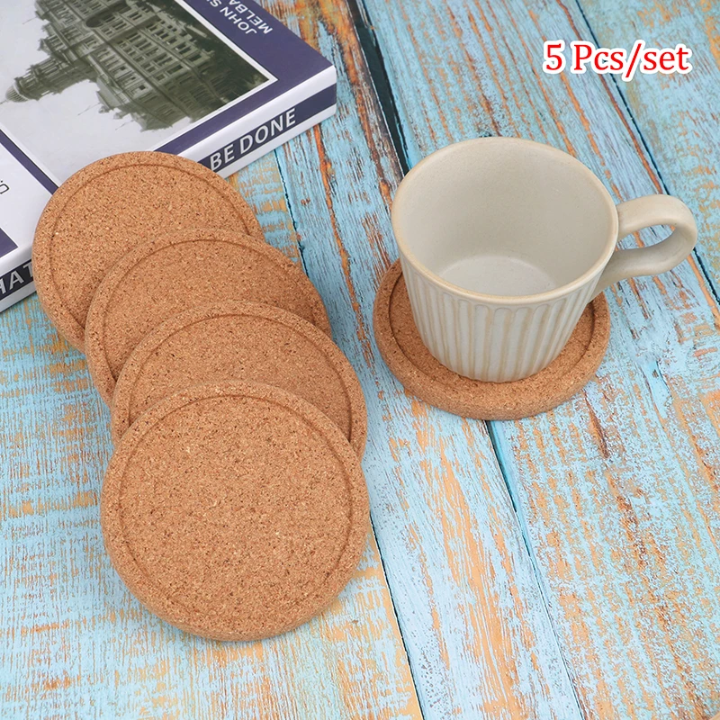 

5Pcs Round Cork Coasters Cup Mat Pad Placemats Table Drink Mats Decor Diy Crafts