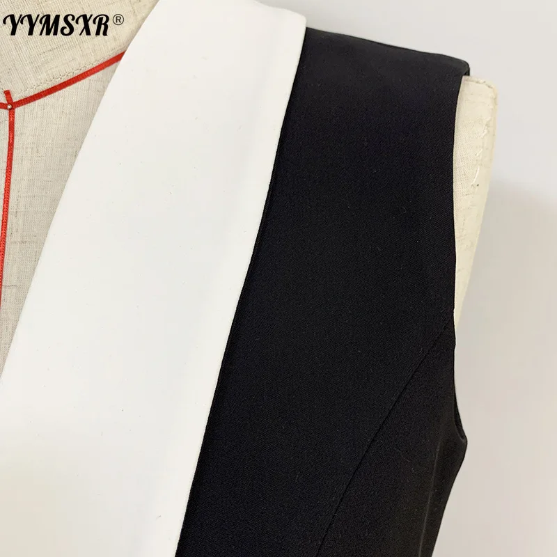 

2021 Spring and Autumn New Style Trendy Professional Wear Double-breasted Contrast Color Suit Collar Sleeveless Vest Dress