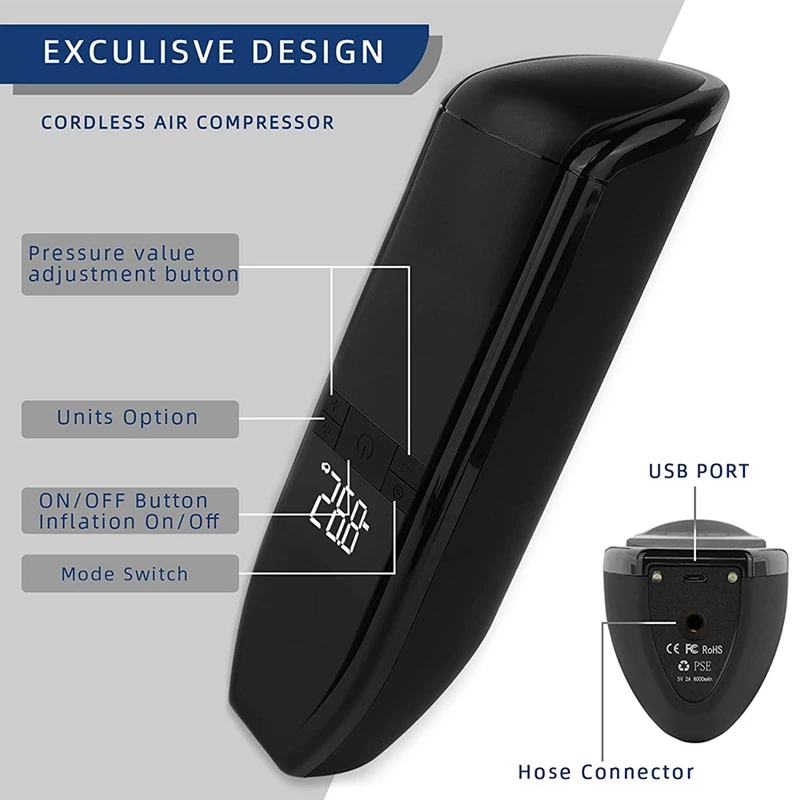 Comprar Compresor De Aire Portátil Para Neumáticos De Coche, Inflador De Neumáticos De Mano De 6000MAh, Con Bomba De Aire Inalámbrica Digital De 150 PSI, Para Coche Y Bicicleta