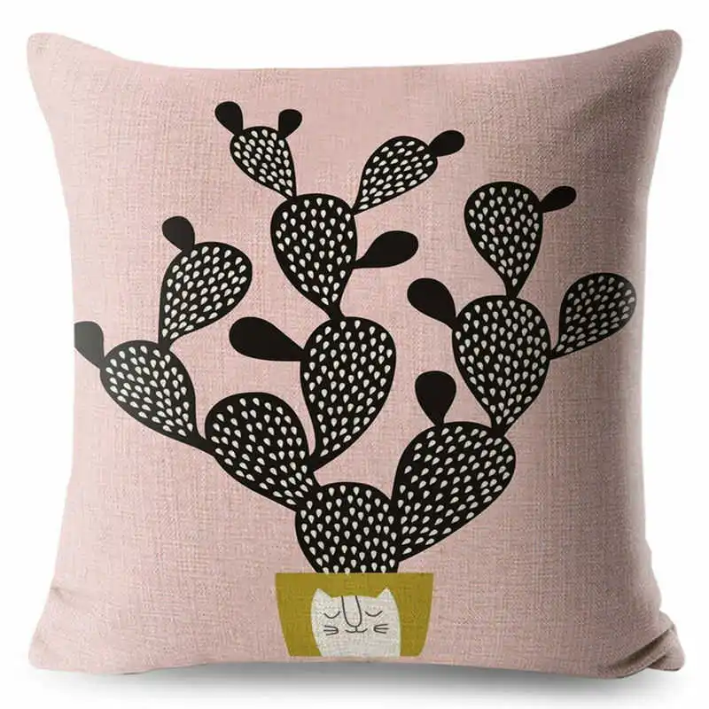 Декоративная квадратная подушка с принтом мультяшных растений кактусов | Дом и