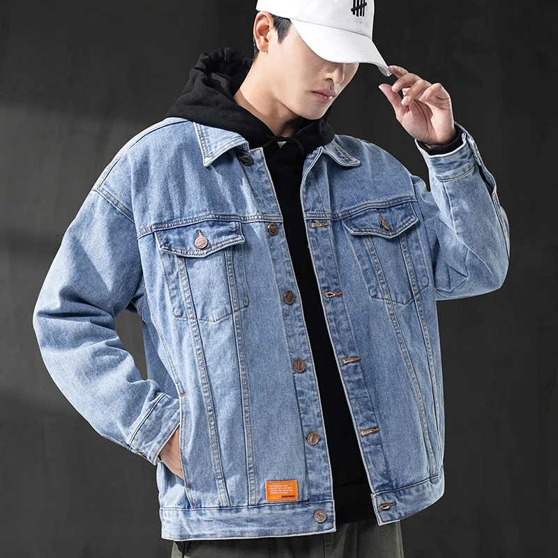 

Unisex Casual Men Denim Cargo Jacket Overcoat Male Streetwear Womens Hip Hop Loose Jeans Coat cowboy