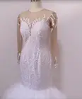 Свадебное платье с высокой горловиной, кружевное, с длинными рукавами