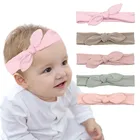 Однотонные хлопковые детские повязки на голову с кроличьими ушками для девочек, эластичная регулируемая повязка для волос ручной работы, аксессуары для волос для новорожденных