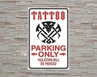 warning tin metal sign tattoo parking only wall plaque caution notice road street decor 30x40cm