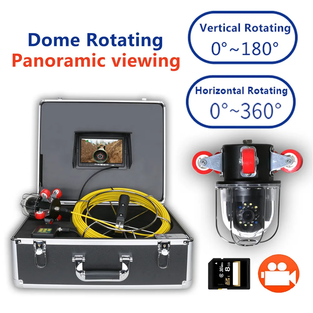 

7 inch 30M Pipe Inspection Video Camera Drain Sewer Pipeline Industrial Endoscope support DVR Video recording Rotating Camera