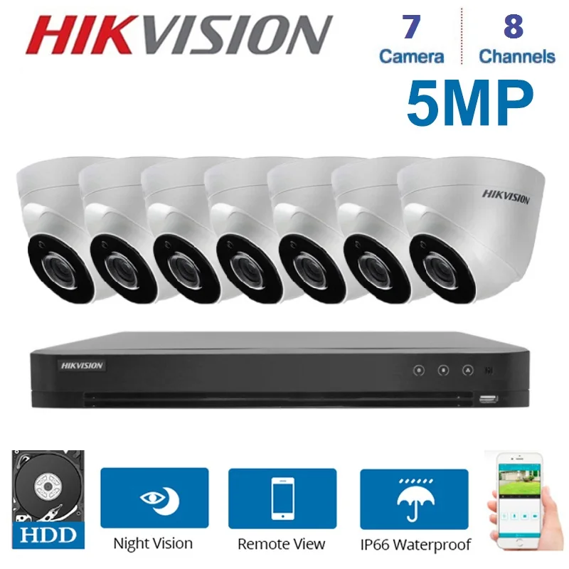 Камера видеонаблюдения Hikvision 4 в 1 8 каналов 7 шт. 5 Мп TVI/CVI/AHD/CABS|Система наблюдения| |
