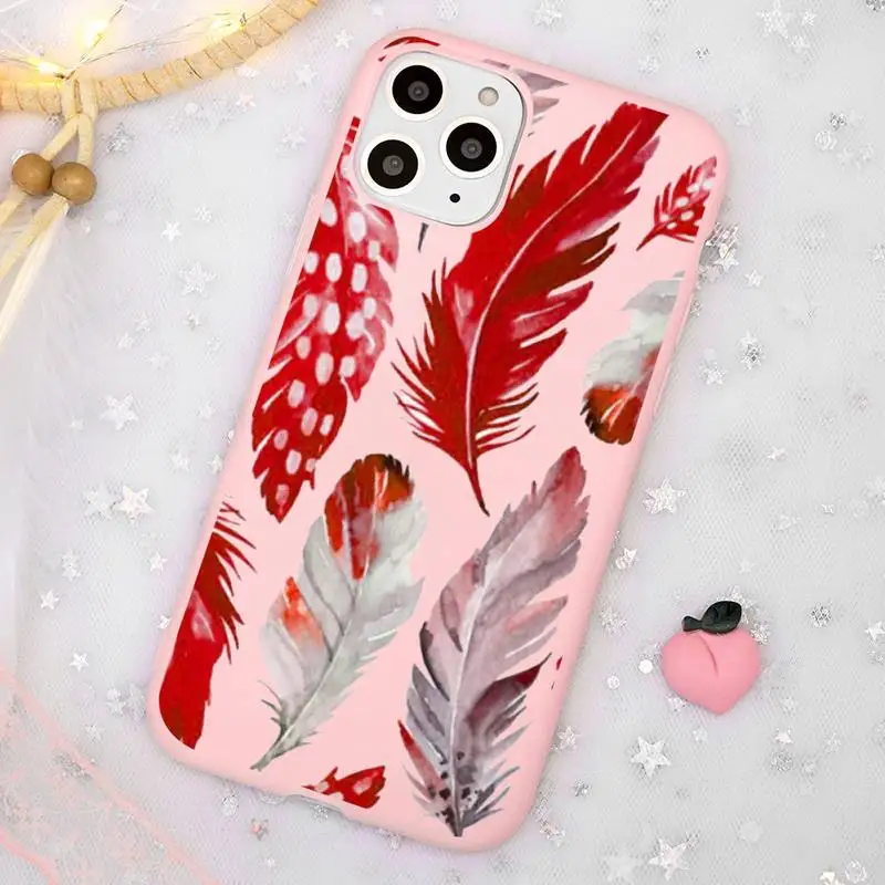 

Fashion Feather Phone Case Candy Color for iPhone 11 12 mini pro XS MAX 8 7 6 6S Plus X SE 2020 XR