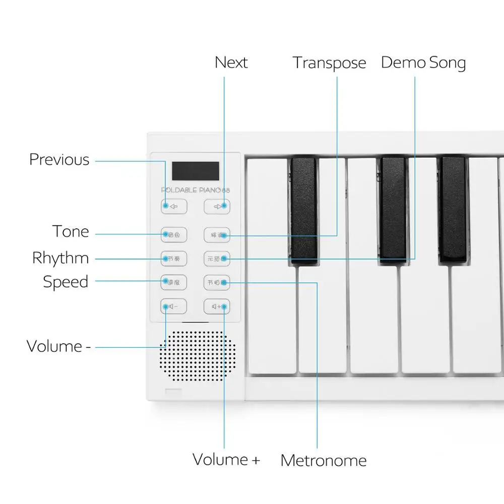 88 Keys Foldable Electronic Piano Portable Piano Keyboard 128 Tones Rhythm 30 Demo Songs Built-in Battery & Sustain Pedal