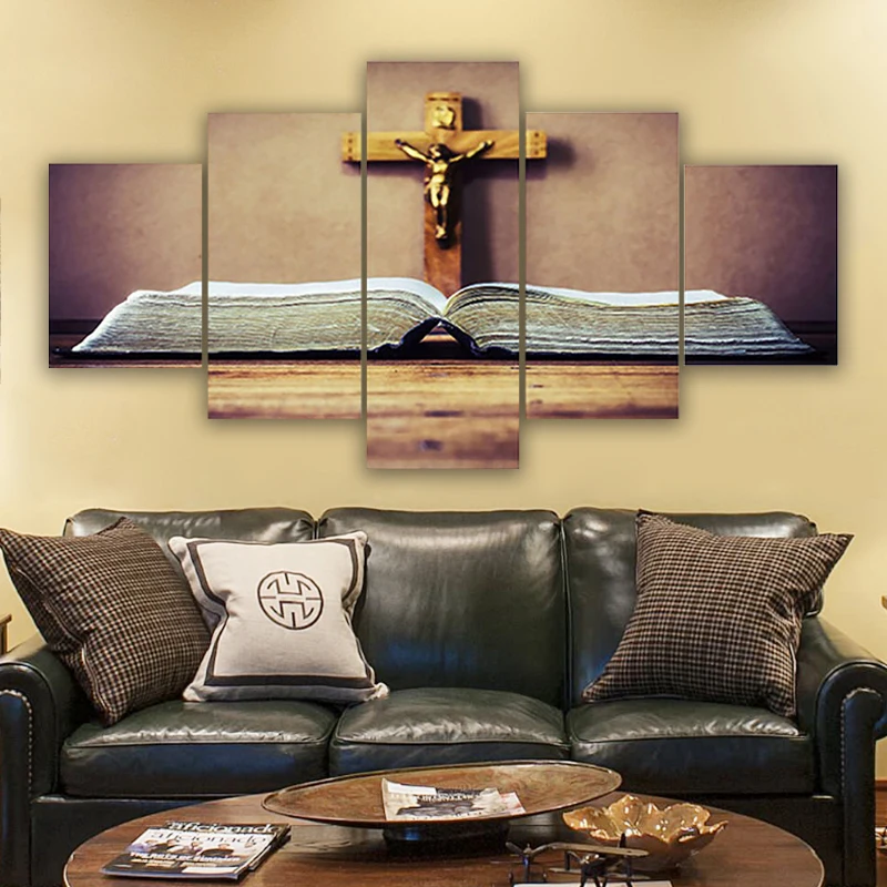 

Wall Art Canvas Paintings Pictures Modular Posters 5 Piece Pcs Crucifix Of Jesus Christ Modern Living HD Printed Home Room Decor