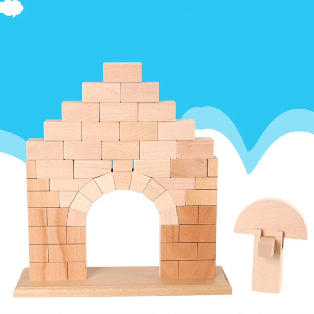 

Classic Baby Toy Roman Bridge Wood Construction Blocks Toy Set Bricks Games Activity Geometric Shape Recognition Gift for Kids