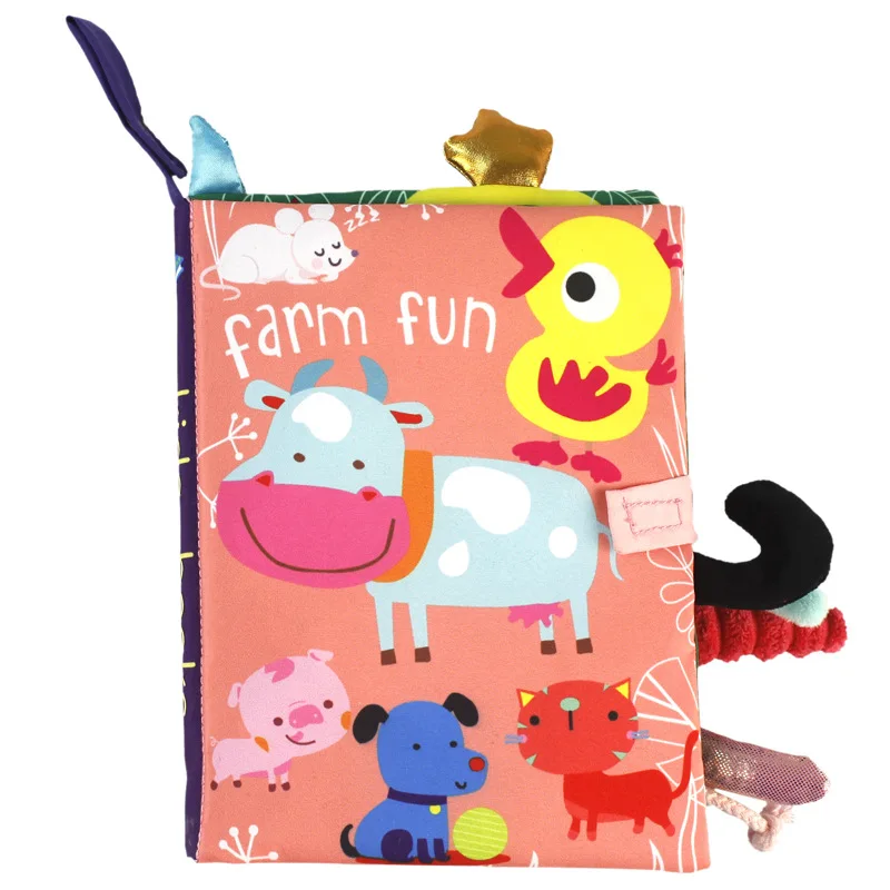 Juguete de aprendizaje temprano para beb&eacute; de 0 a 36M, libro de tela con sonido interactivo para padres e hijos, rompecabezas de papel, libro de tela con sonajero-5