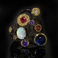 2022 new antique italian jewelry luxury black gold filled opal rings for women tungsten zircon retro wedding band bohemia ring