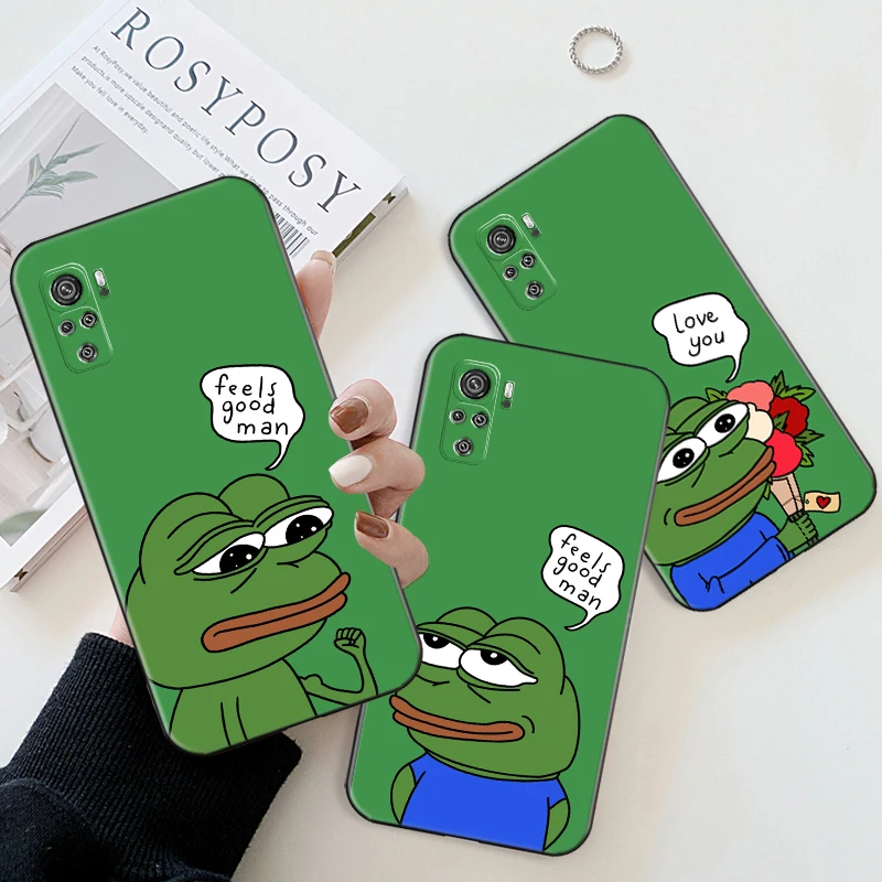 

Phone Case For Xiaomi Redmi 9 9i 9AT 9T 9A 9C Note 10 10T 5G 10S 11T 11 Pro Plus Funny Animal Emoticons Frog TPU Black Cover