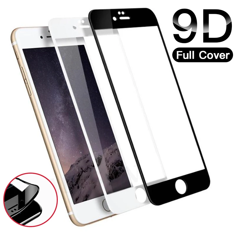 Закаленное стекло 9D с закругленными краями и полным покрытием для iPhone 7 8 6 6S Plus