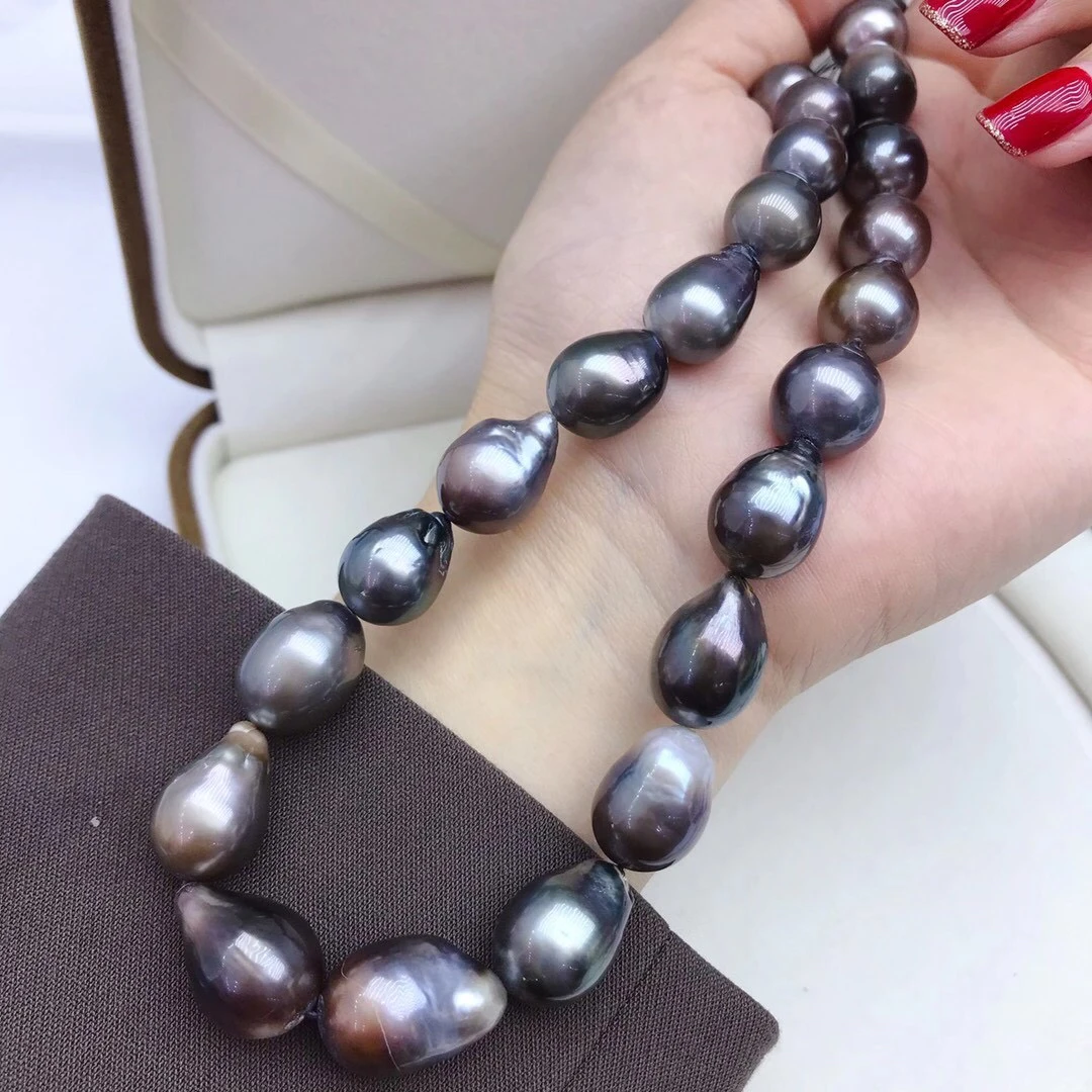 

11-14 мм супер большой натуральный Настоящее барокко Южных морей от Black Pearl, Цепочки и ожерелья настоящие Таити жемчужный стенд строка 39 см в длину