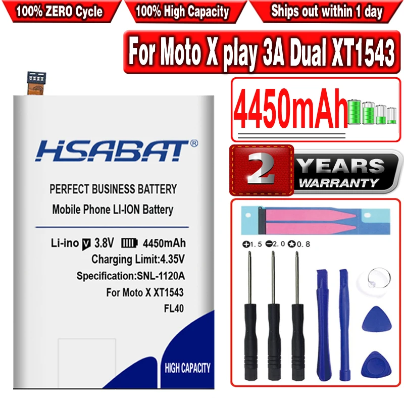 Аккумулятор HSABAT 100% высокой емкости 4450 мАч FL40 для Motorola Moto X play 3A Dual XT1543 XT1544 XT1560 XT1561