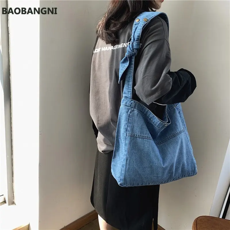 

New Vintage Denim Shoulder Bags Women Simple Jeans Blue Handbag Large Capacity Fashion Women's Tote Messenger Shopping Bag