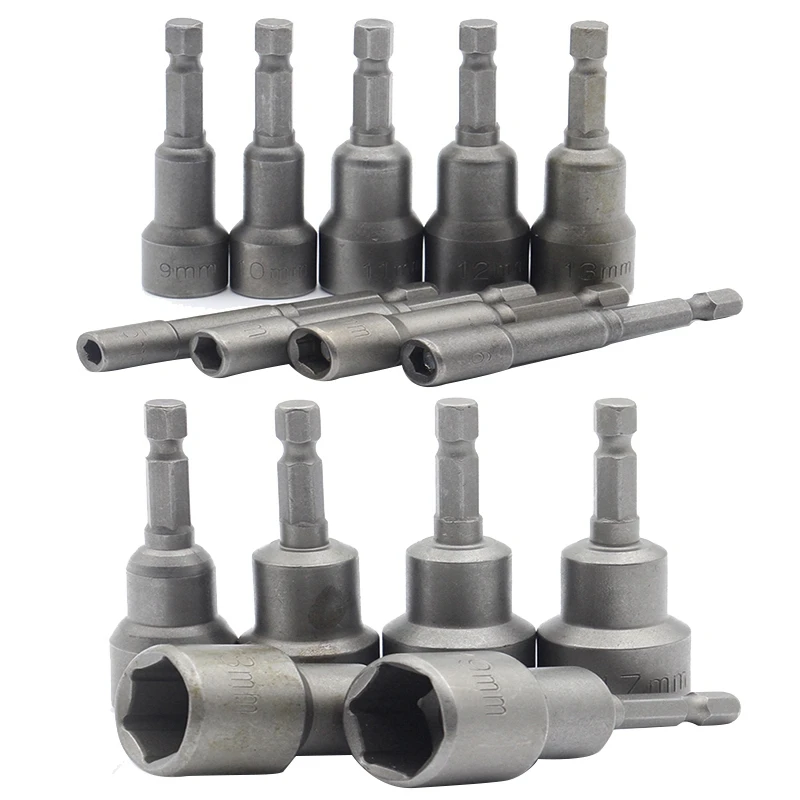 

15 Pcs 5 Mm~19 Mm Professional Magnetic Nut Driver Set Metric Socket 1/4 Inch Hex Shank Impact Drill Bit Adapter For Power Tools