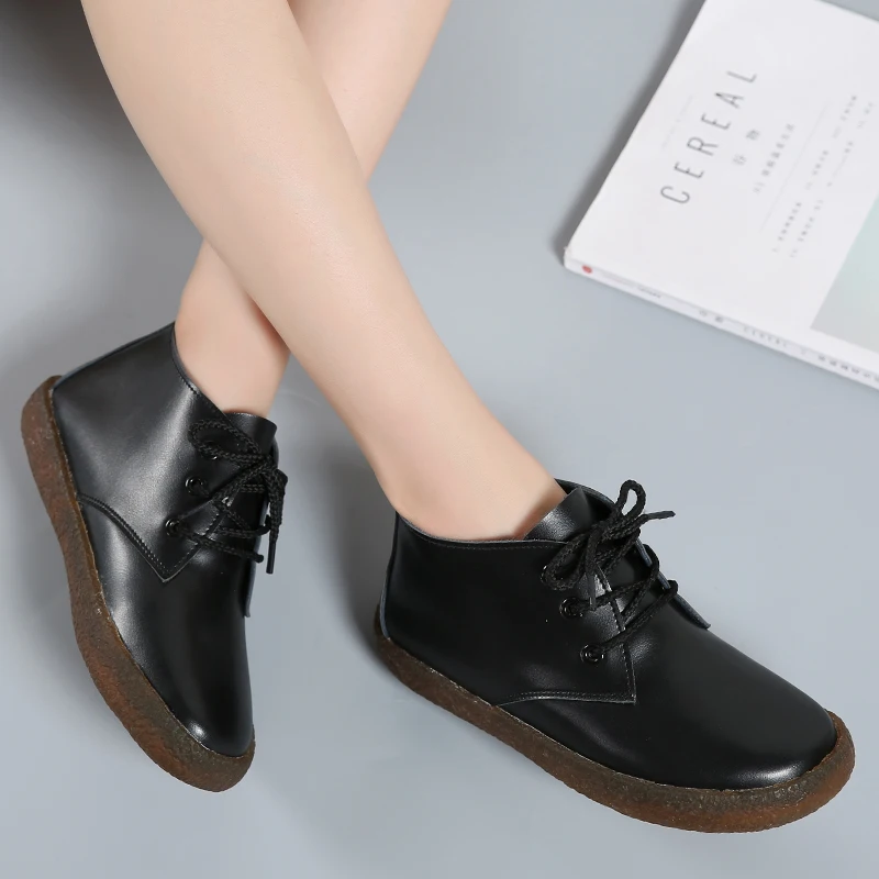 2019 г. зимние женские ботильоны сапоги на плоской подошве кожаные мотоциклетные