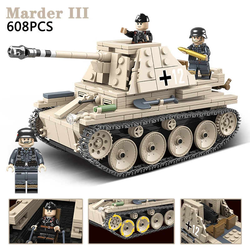 Военный блок MARDER 3 самоходный противотанковый пистолет WW2 Танк Игрушка Кирпичи