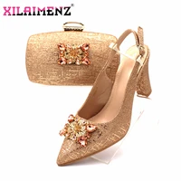 sweet 2020 special design women shoes and bag to match african style african ladies party shoes matching bag in champagne color