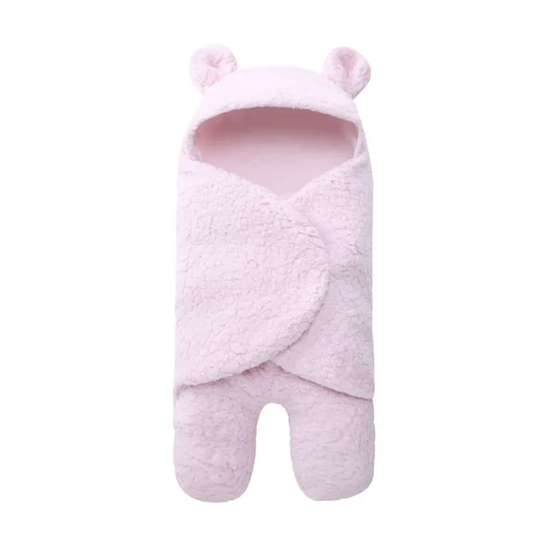 

2021 Cute Baby Infant Newborn Fluffy Fleece Sleeping Bag Boys Girls Solid Winter Wrap Swaddle Hooded Sleeping Bags Blanket 0-1Y