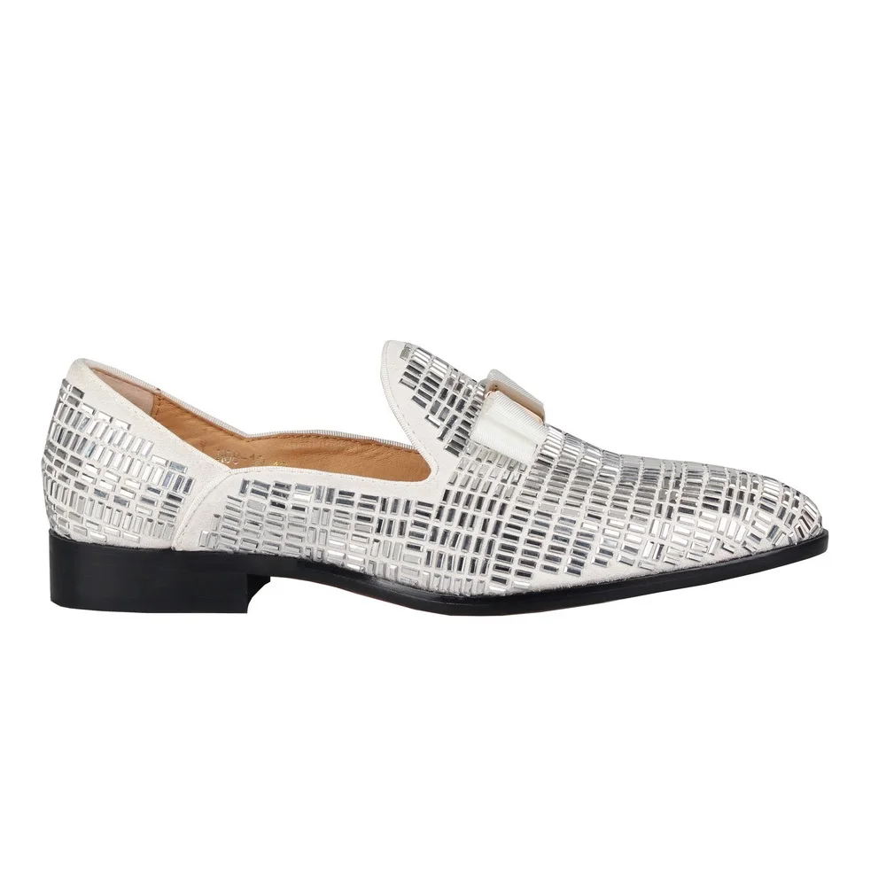 Мужские замшевые мокасины на плоской подошве белые туфли Стразы без застежки