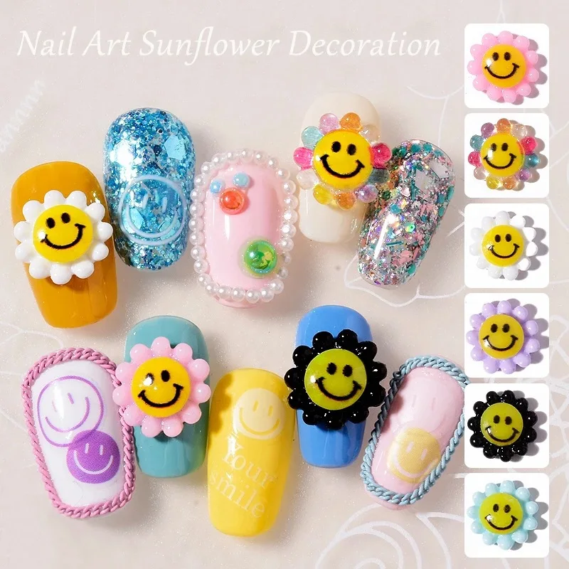 

30pcs Transparent Sun flower smiley Stylish Resin Nail Art Decorations Rhinestones 8 color DIY 3D Charms Manicure Art Accessorie