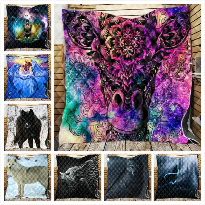 Одеяло на заказ с изображением лисы волка шерпы животных звезд покрывало кровать
