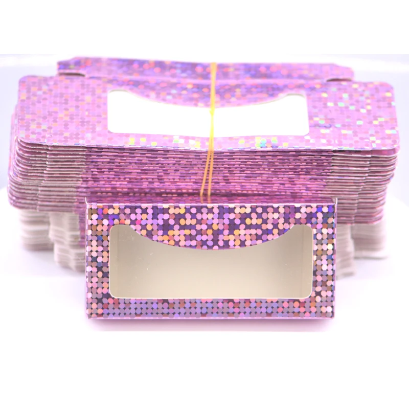 

50pcs holographic Glitter paper eyelash packaging box lash boxes packaging 3d mink lashes rectangle case Without tray in bulk
