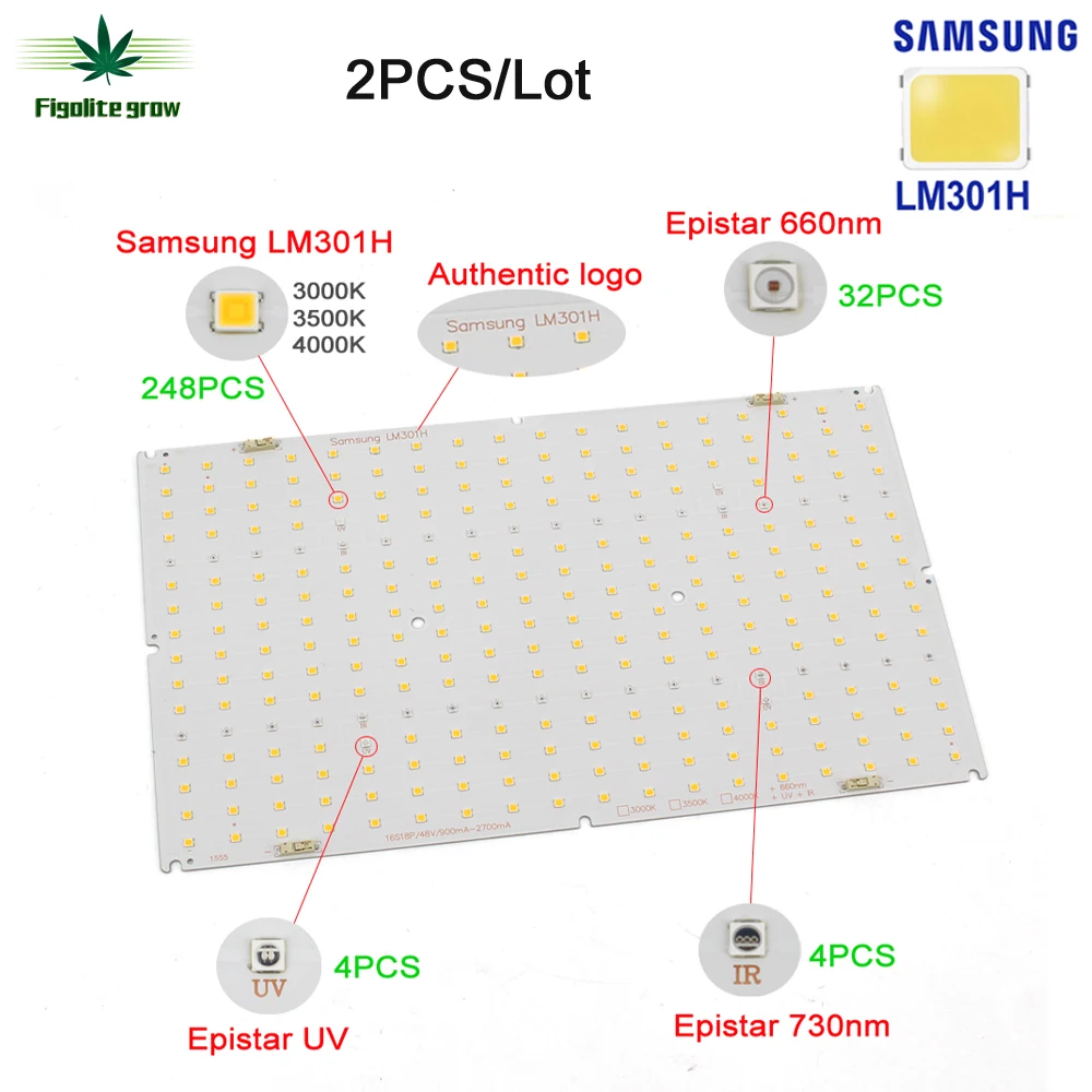 Плата Samsung LM301H QB288 Quantum Tech V3 Board 3000K 3500K Mix 660nm UV IR 2 шт./лот лм/Вт высокая