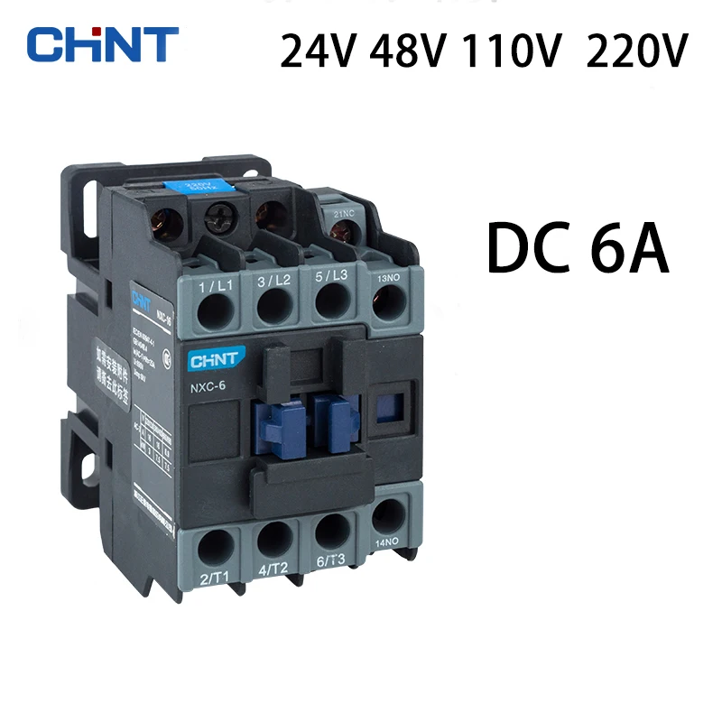 

CHINT NXC-6M 6A DC 24V48V 110V 220V 50HZ cocontactor Other configurations can be customized 1 Open and 1 close auxiliary contact