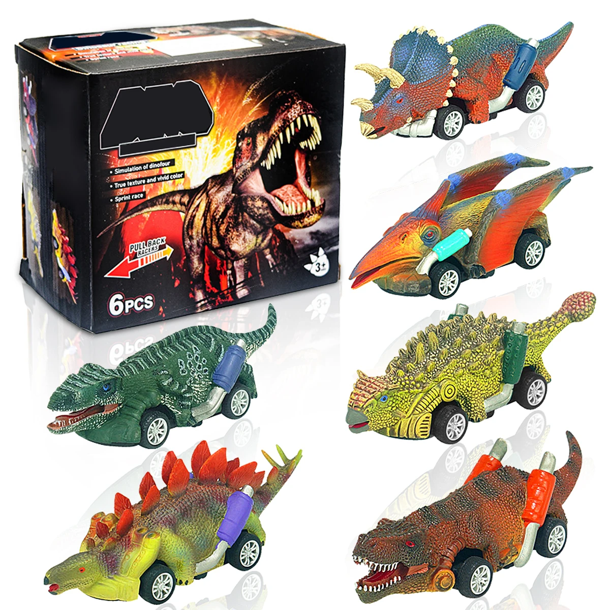 6Pcs Dinosaur Pull Back Car Toys for Toddlers Ages 2-6 Year Old T Rex Dinosaur Pull Back Vehicles Cars Truck Toys for Kids Gift