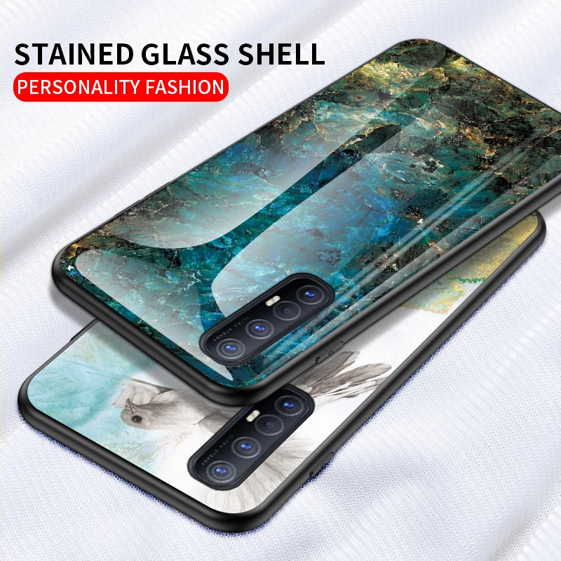 

For OPPO Reno 2 Z 2Z A ACE 3 4 5 6 Pro 6Z Case Marble Tempered Glass Luxury Phone Cover OPPO Realme V3 V11 V13 Q GT Back Cases