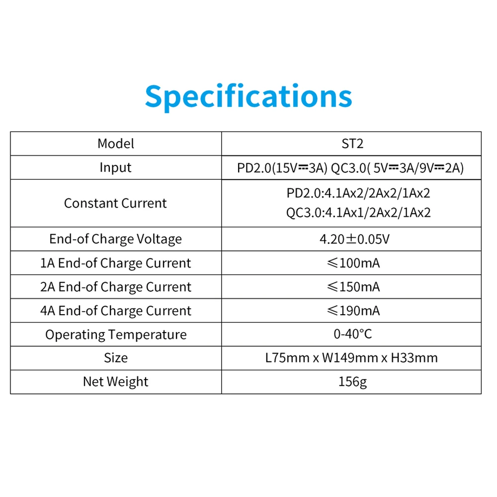 

XTAR ST2 Fast Charger 30MIN Full Charged Type-C USB Charger QC3.0 PD45II Adapter Wall Charging 20700 21700 18650 Battery Charger