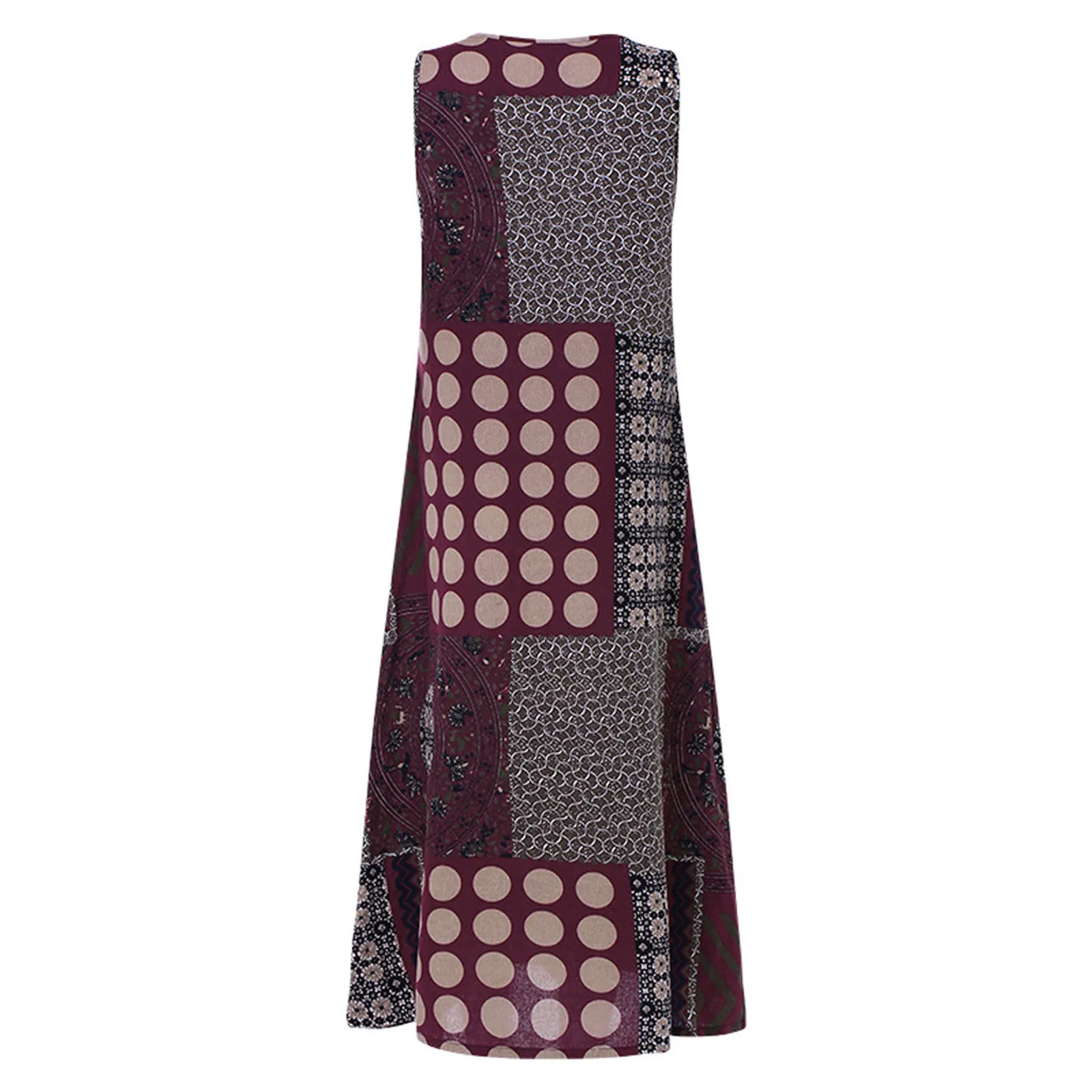 

Women Summer Dress Retro Plaid Sleeveless Sexy Deep V-Neck Pocket Casual Loose Printing Beach Long Maxi Loose Dress Vestidos