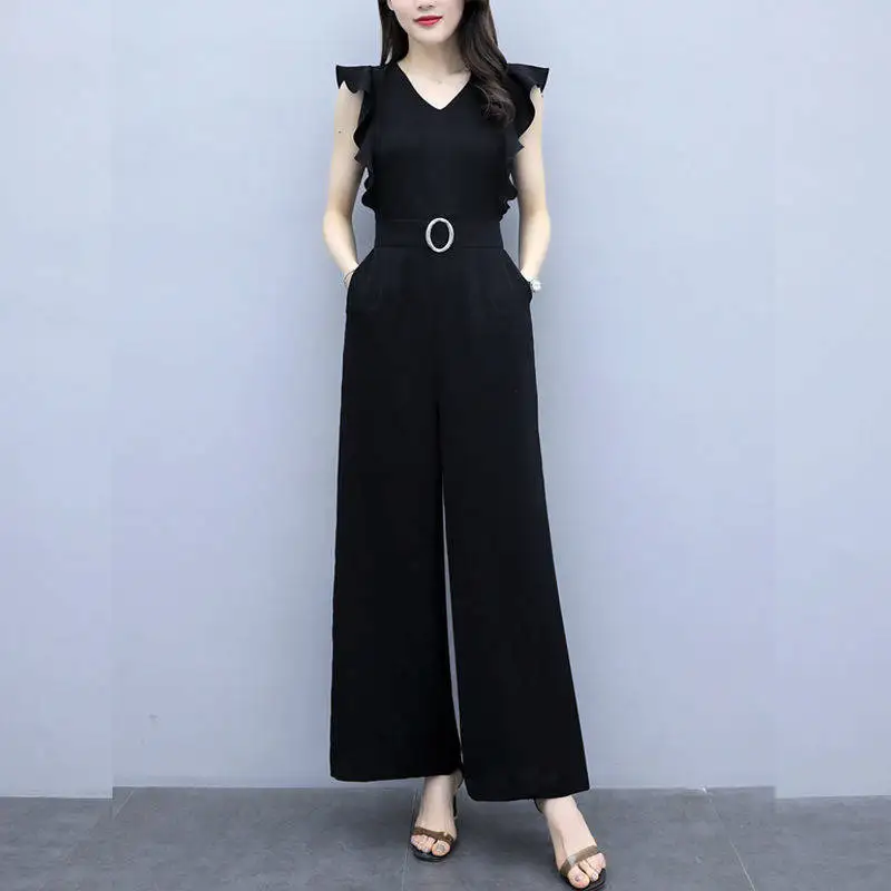 Женский комбинезон без рукавов в Корейском стиле с широкими штанинами и принтом