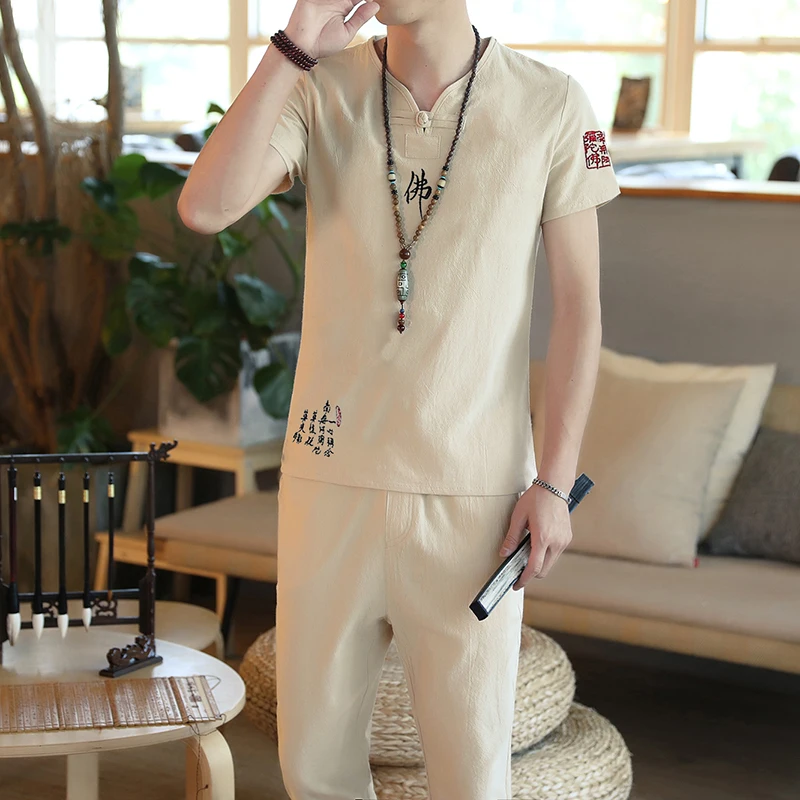 Мужская Летняя мода в китайском стиле с короткими рукавами повседневный мужской