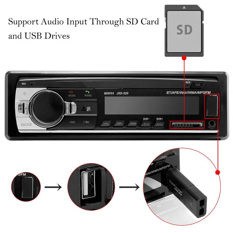 Jus автомобильное радио 1 Din 12V стерео Bluetooth MP3 музыкальный плеер USB вход TF карта