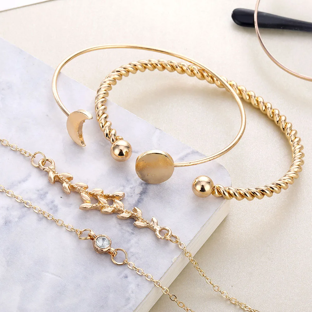 ZOVOLI бохо украшения золотой листьями и луной многослойный браслет женский