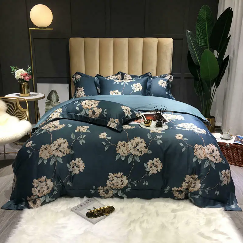 

New Floral Navy Grey Duvet Cover Set 600TC Egyptian Cotton Bedding Set Bed Sheet Comforter Bedding Sets Queen