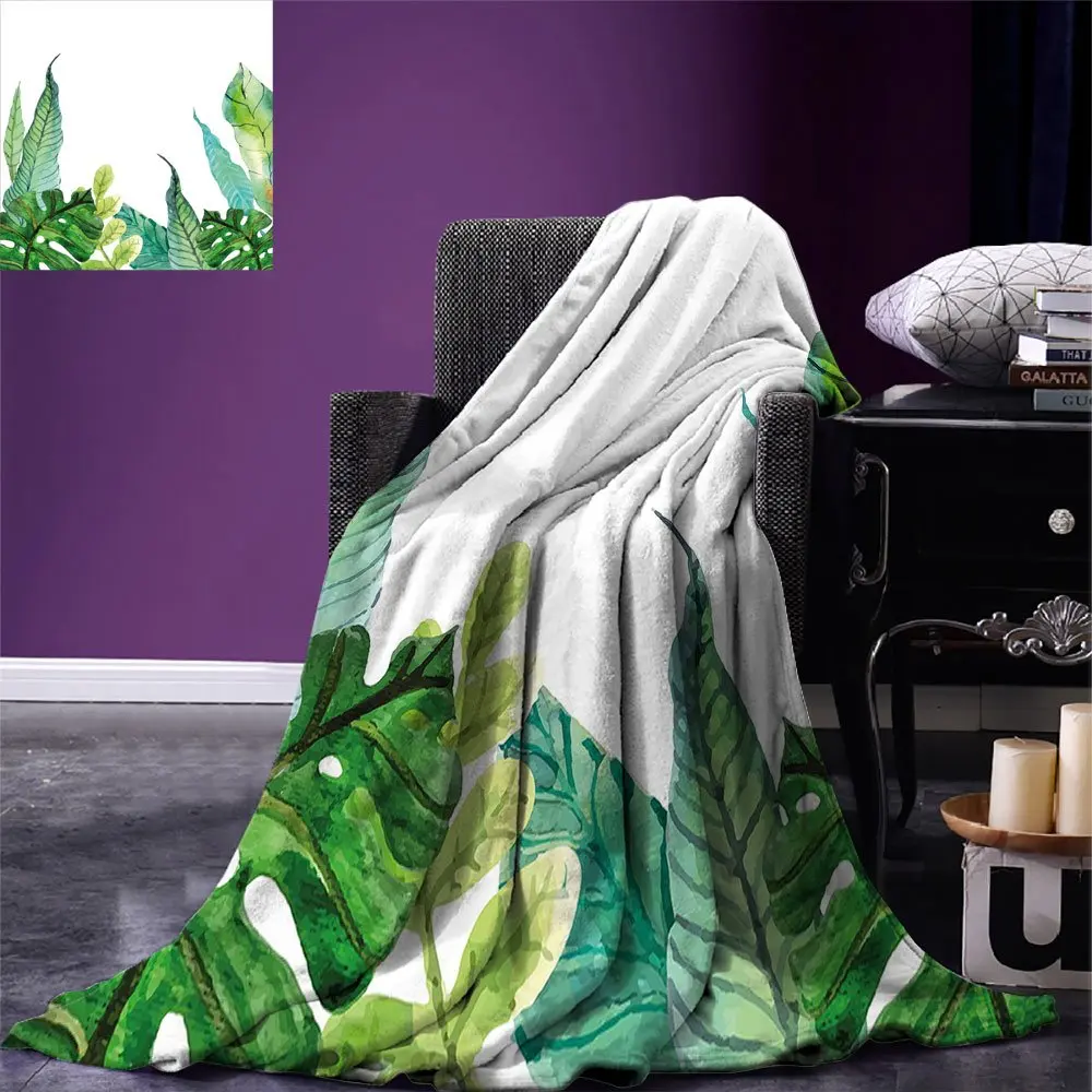 Одеяло с листьями стильный рисунок акварелью панда банан ароматипас тропические