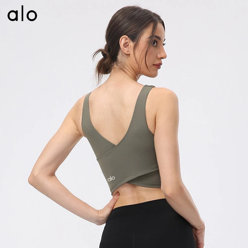 

Alo Yoga Women's Sports Bra Gym Fitness Tube Top Running Workout Crop Top Female Shockproof Breathable Back Cross -40
