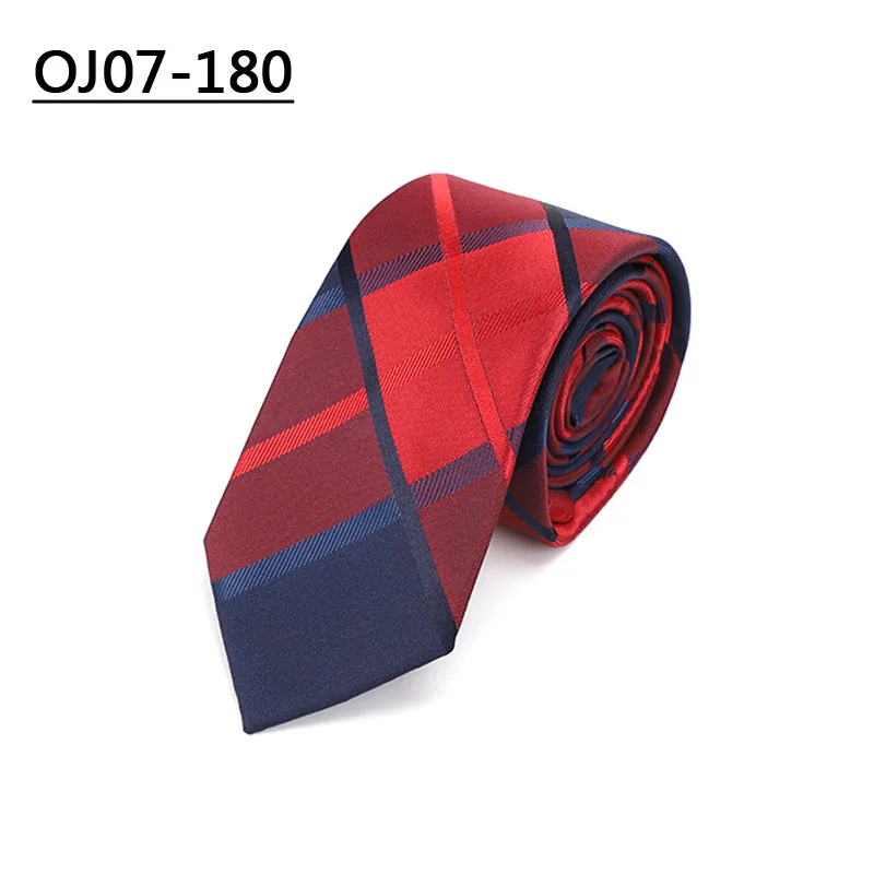 OJ07-180 YISHLINE Factory 7 см галстуки Красный Синий плед для мужчин Свадебная вечеринка рубашка костюм жениха Длинный Галстук полиэстер Шелковый жаккард - Цвет: OJ07-180